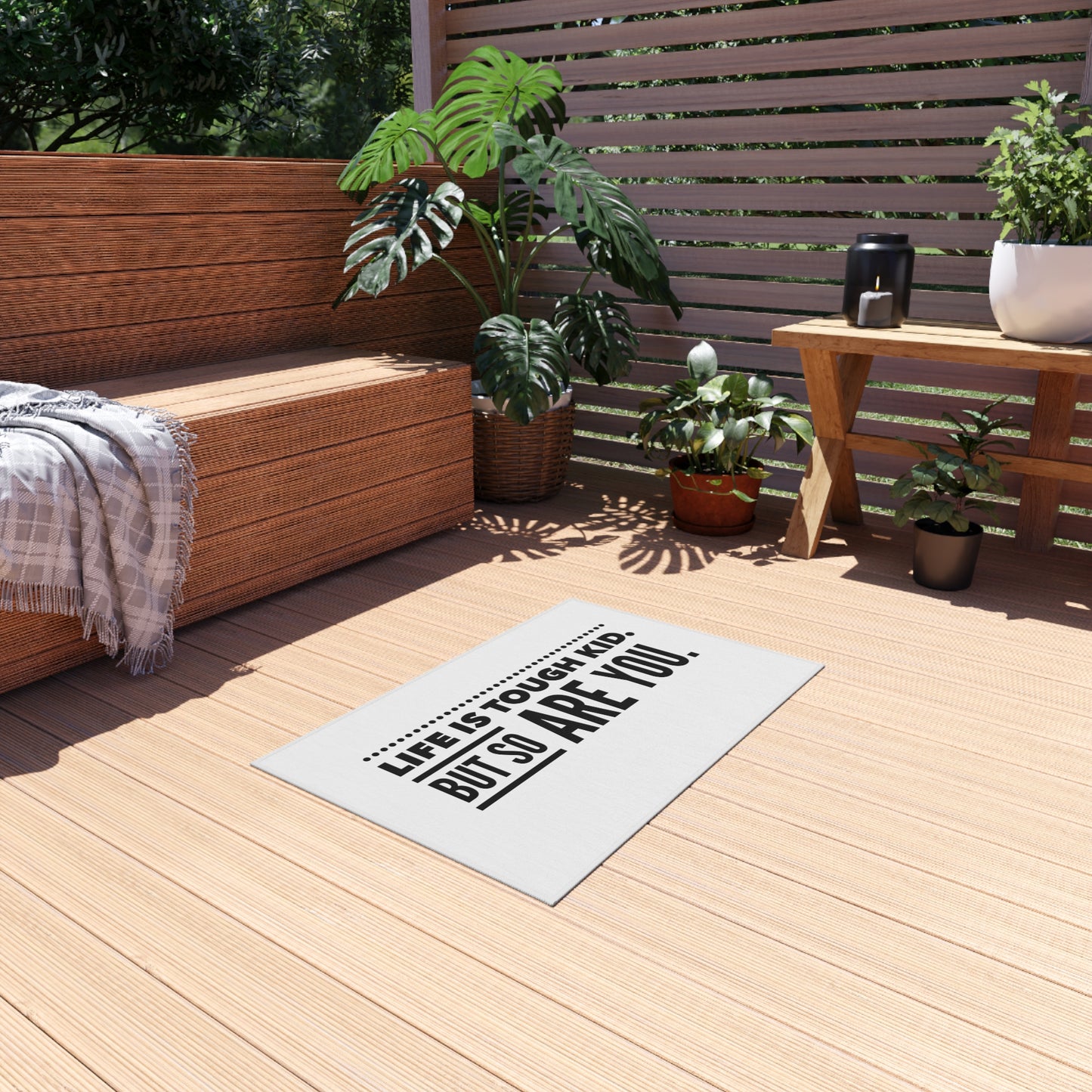 Outdoor Rug — “Life Is Tough Kid But So Are You” Motivational Doormat